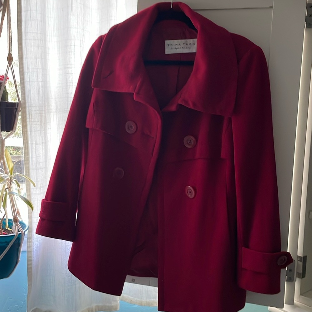 Trina Turk deep red peacoat, Like New Condition